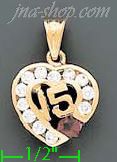 14K Gold 15 Años Heart CZ Charm Pendant