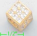 14K Gold Cube Slider CZ Charm Pendant