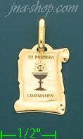 14K Gold Mi Primera Comunion Scroll Italian Picture Charm Pendan