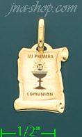 14K Gold Mi Primera Comunion Scroll Italian Picture Charm Pendan