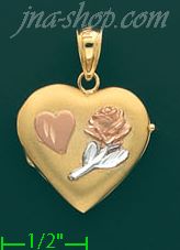 14K Gold Heart & Rose Heart Italian Locket Charm Pendant