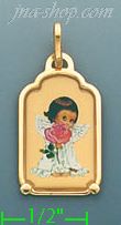 14K Gold Angel w/Rose Picture Charm Pendant
