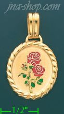 14K Gold Roses Picture Charm Pendant