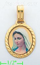 14K Gold Virgin Mary Picture Charm Pendant