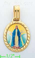 14K Gold Virgin Mary Picture Charm Pendant