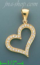 14K Gold Floating Heart CZ Charm Pendant