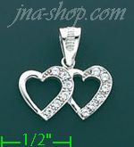 14K Gold Double Open Heart CZ Charm Pendant