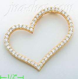 14K Gold Floating Heart CZ Charm Pendant