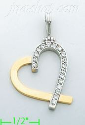 14K Gold Floating Heart CZ Charm Pendant