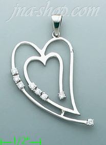 14K Gold Modern Heart CZ Charm Pendant