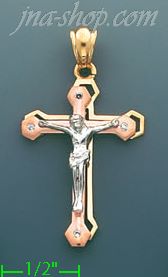 14K Gold Crucifix Fancy CZ Cross Charm Pendant