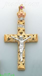14K Gold Crucifix Fancy CZ Cross Charm Pendant