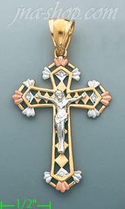 14K Gold Crucifix Fancy CZ Cross Charm Pendant