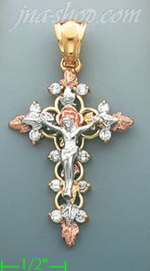 14K Gold Crucifix Fancy CZ Cross Charm Pendant