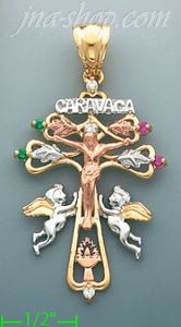 14K Gold Caravaca Crucifix Fancy CZ Cross Charm Pendant