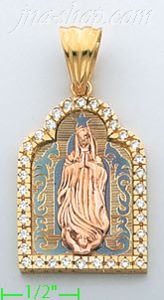 14K Gold Virgin of Guadalupe CZ Charm Pendant