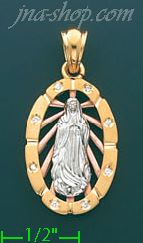 14K Gold Virgin Mary CZ Charm Pendant