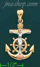 14K Gold Anchor Crucifix CZ Charm Pendant