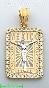 14K Gold Crucifix "Mexico" CZ Charm Pendant