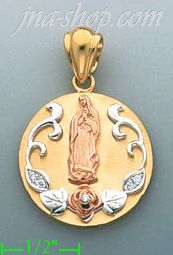 14K Gold Virgin of Guadalupe CZ Charm Pendant