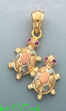 14K Gold Two Turtles CZ Charm Pendant