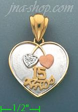 14K Gold 15 Años Heart CZ Charm Pendant