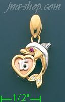 14K Gold Dolphin w/15 Años Heart CZ Charm Pendant