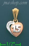 14K Gold 15 Años Heart CZ Charm Pendant