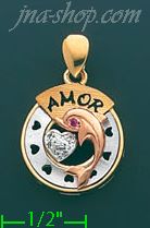 14K Gold Amor Dolphin w/Hearts CZ Charm Pendant