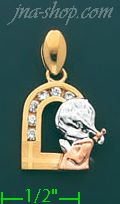 14K Gold Praying Girl By Window CZ Charm Pendant