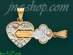 14K Gold 2-piece I Love You Heart w/Key CZ Charm Pendant