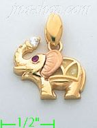 14K Gold Elephant CZ Charm Pendant