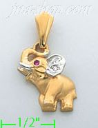 14K Gold Elephant CZ Charm Pendant