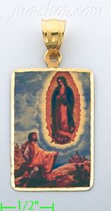 14K Gold Virgin of Guadalupe Juan Diego Picture Charm Pendant