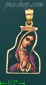 14K Gold Virgin Mary Picture Charm Pendant