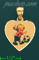 14K Gold Little Girl Playing Soccer Picture Charm Pendant