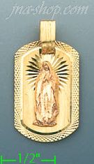 14K Gold Virgin of Guadalupe Tag Stamp & Charm Pendant