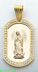 14K Gold Virgin of Guadalupe Tag Stamp & Charm Pendant