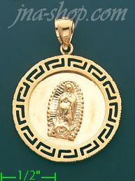 14K Gold Virgin of Guadalupe Greek Design Stamp & Charm Pendant