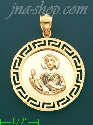 14K Gold Saint Jude Greek Design Stamp & Charm Pendant