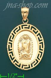 14K Gold Virgin of Guadalupe Greek Design Stamp & Charm Pendant