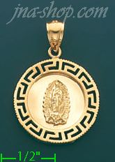 14K Gold Virgin of Guadalupe Greek Design Stamp & Charm Pendant