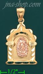 14K Gold Virgin of Guadalupe in Arc Stamp & Charm Pendant