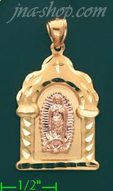 14K Gold Virgin of Guadalupe in Arc Stamp & Charm Pendant