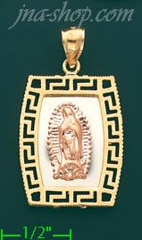 14K Gold Virgin of Guadalupe Greek Design Stamp & Charm Pendant