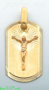 14K Gold Crucifix Tag Stamp & Charm Pendant