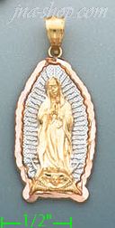 14K Gold Virgin of Guadalupe 3Color Stamp Charm Pendant