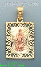 14K Gold Virgin of Guadalupe 3Color Stamp Charm Pendant