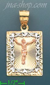 14K Gold Crucifix 3Color Stamp Charm Pendant