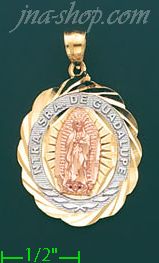 14K Gold Our Lady of Guadalupe 3Color Stamp Charm Pendant